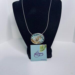 Orit Schatzman Sterling Silver And Aqua Blue Rhinestone Necklace Signed (6013)